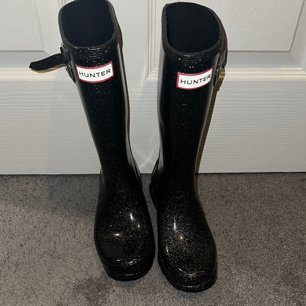 Hunter Kids Black Glitter Rain Boots